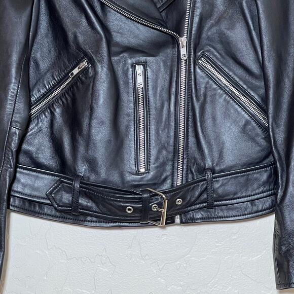 Quince 100% Leather Motorcycle Jacket Biker sz Medium Moto Women's Sheepskin - Picture 9 of 11